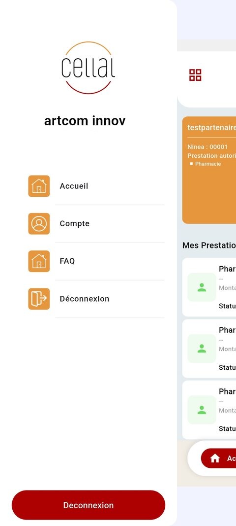 Menu du compte partenaire CELLAL CARD