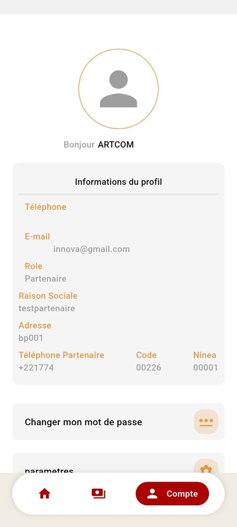 Profil du partenaire avec ses informations (NINEA, raison sociale...)
